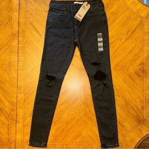Levis 710 Super Skinny Jeans Women 29x30 Black Stretch Distressed Hyperstretch